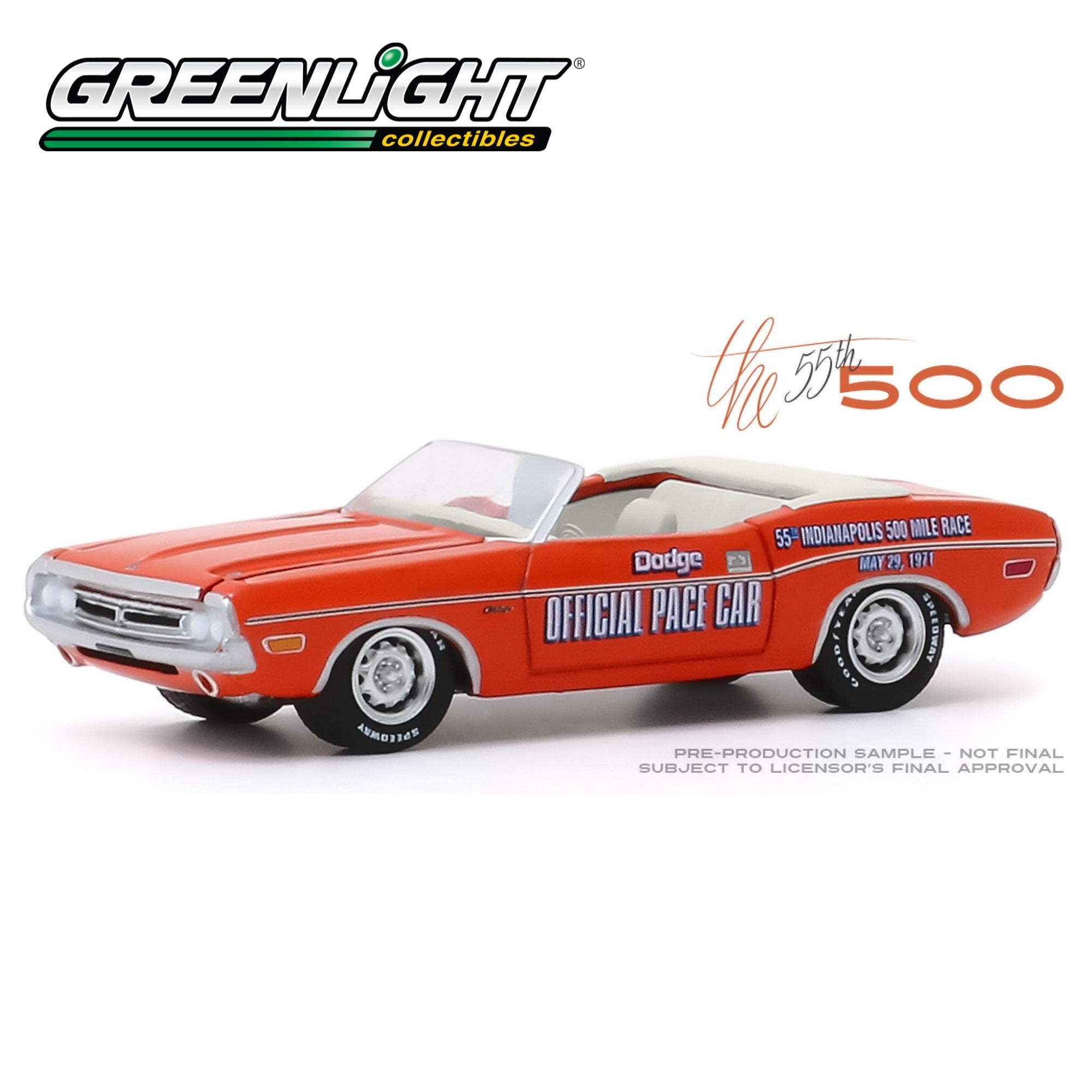 GREENLIGHT 1971 Dodge Challenger Convertible 55th Indianapolis 500 Mil – CX  Models