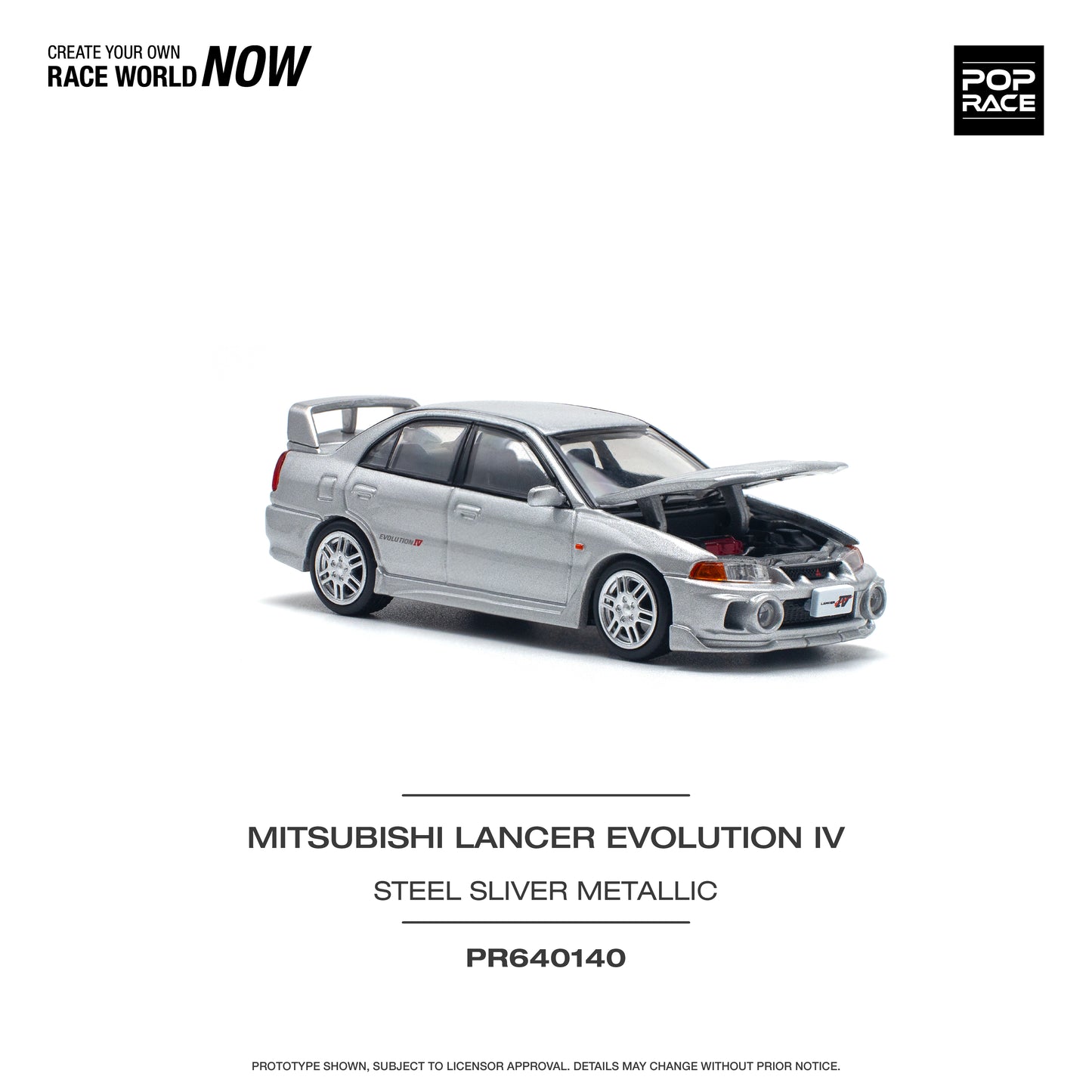 POP RACE Mitsubishi Lancer Evolution IV Steel Silver 1:64 - PR640140