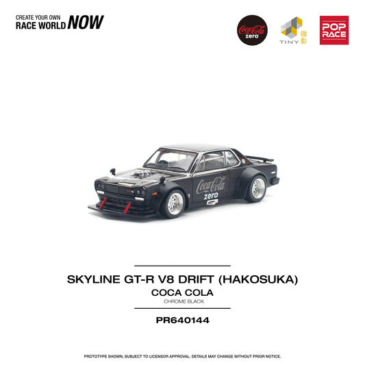 POP RACE Nissan Skyline GT-R V8 Drift (Hakosuka) Coca Cola Chrome Black 1:64 - PR640144