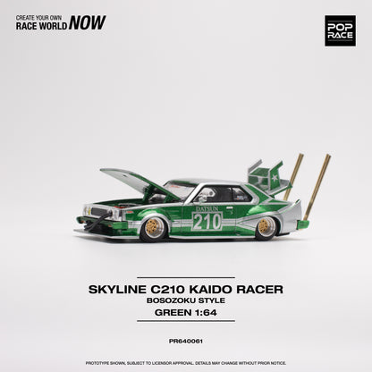 POP RACE Nissan Skyline C210 Kaido Racer (Bosozoku Style) Silver/Green 1:64 - PR640061