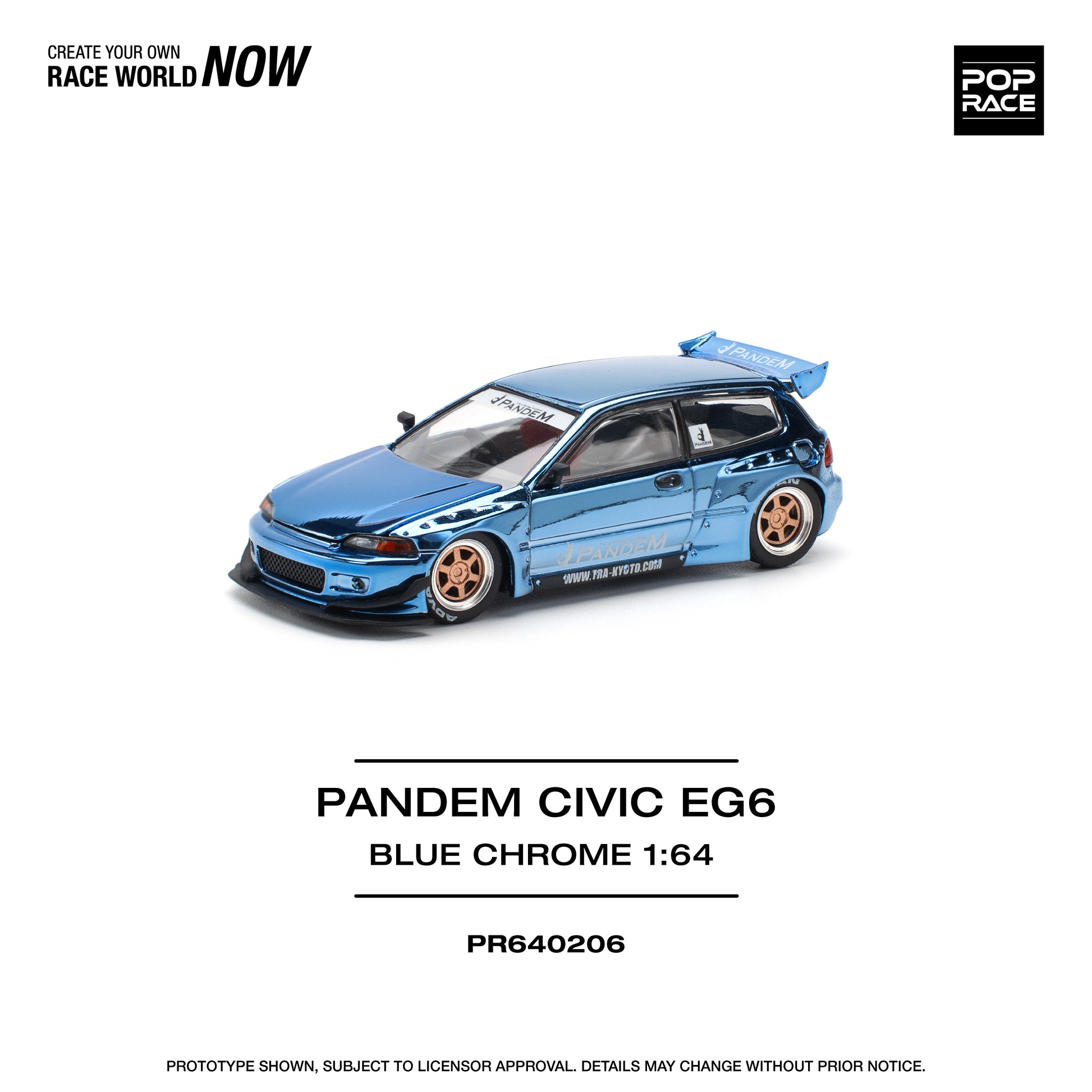 POP RACE PANDEM Honda Civic EG6 - Blue Chrome 1:64 - PR640206