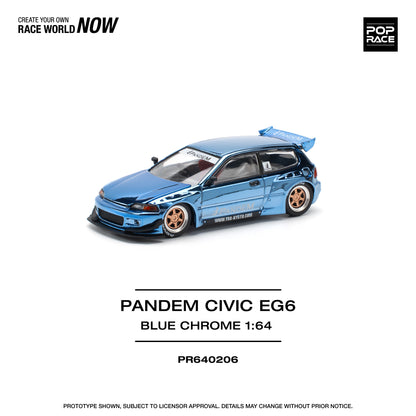 POP RACE PANDEM Honda Civic EG6 - Blue Chrome 1:64 - PR640206