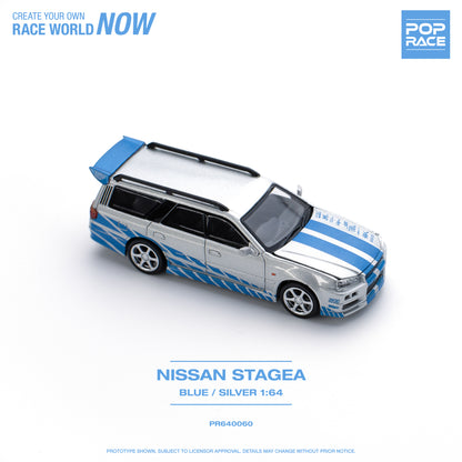 POP RACE Nissan Stagea Blue/Silver 1:64 - PR640060