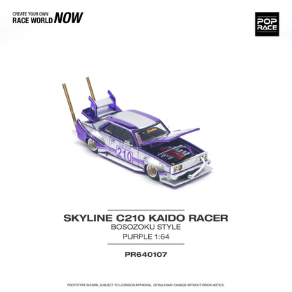 POP RACE Nissan Skyline C210 Kaido Racer (Bosozoku Style) Purple Chrome/Silver 1:64 - PR640107