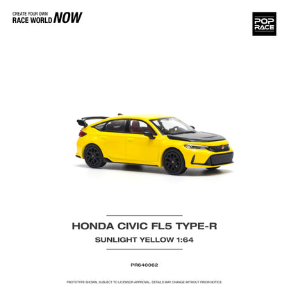 POP RACE Honda Civic FL5 TYPE-R Sunlight Yellow 1:64 - PR640062