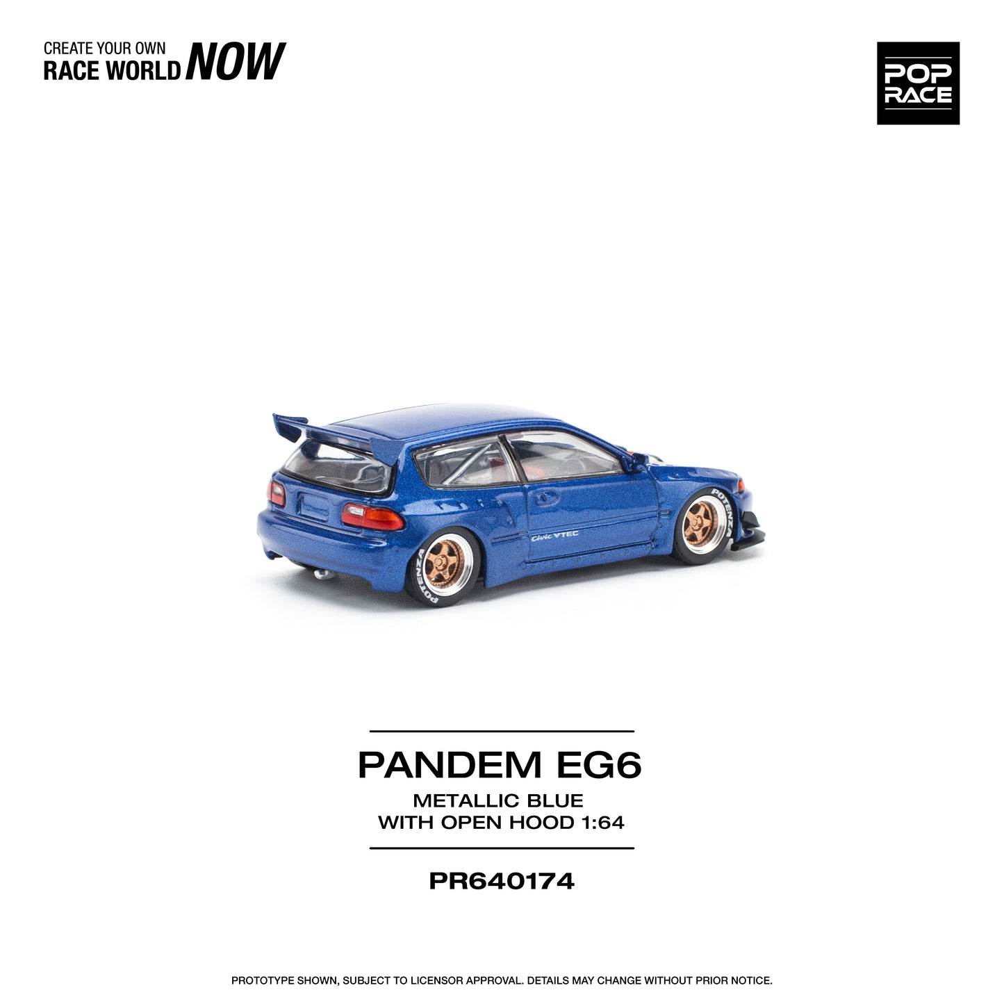 POP RACE Pandem Honda Civic EG6 Metallic Blue 1:64 - PR640174