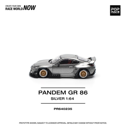 POP RACE Pandem Toyota GR86 - Silver 1:64 - PR640235