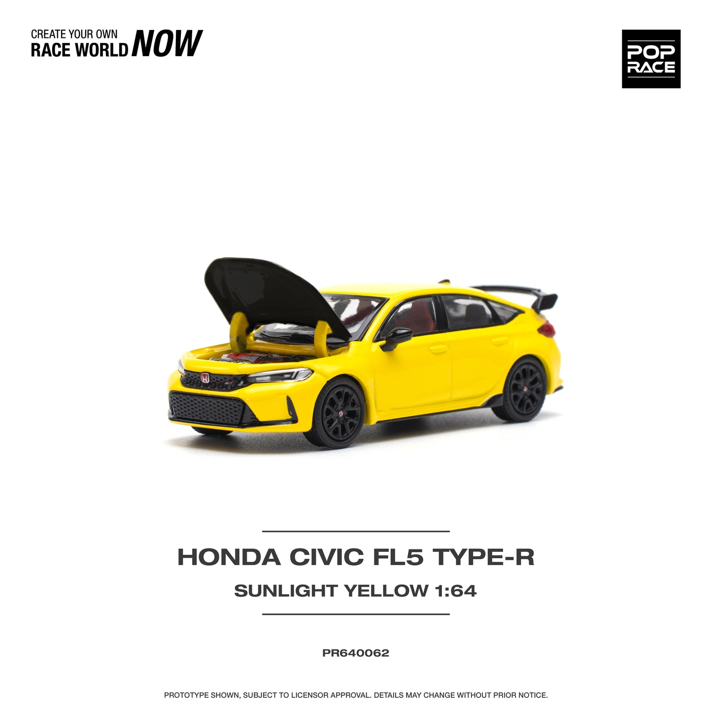 POP RACE Honda Civic FL5 TYPE-R Sunlight Yellow 1:64 - PR640062