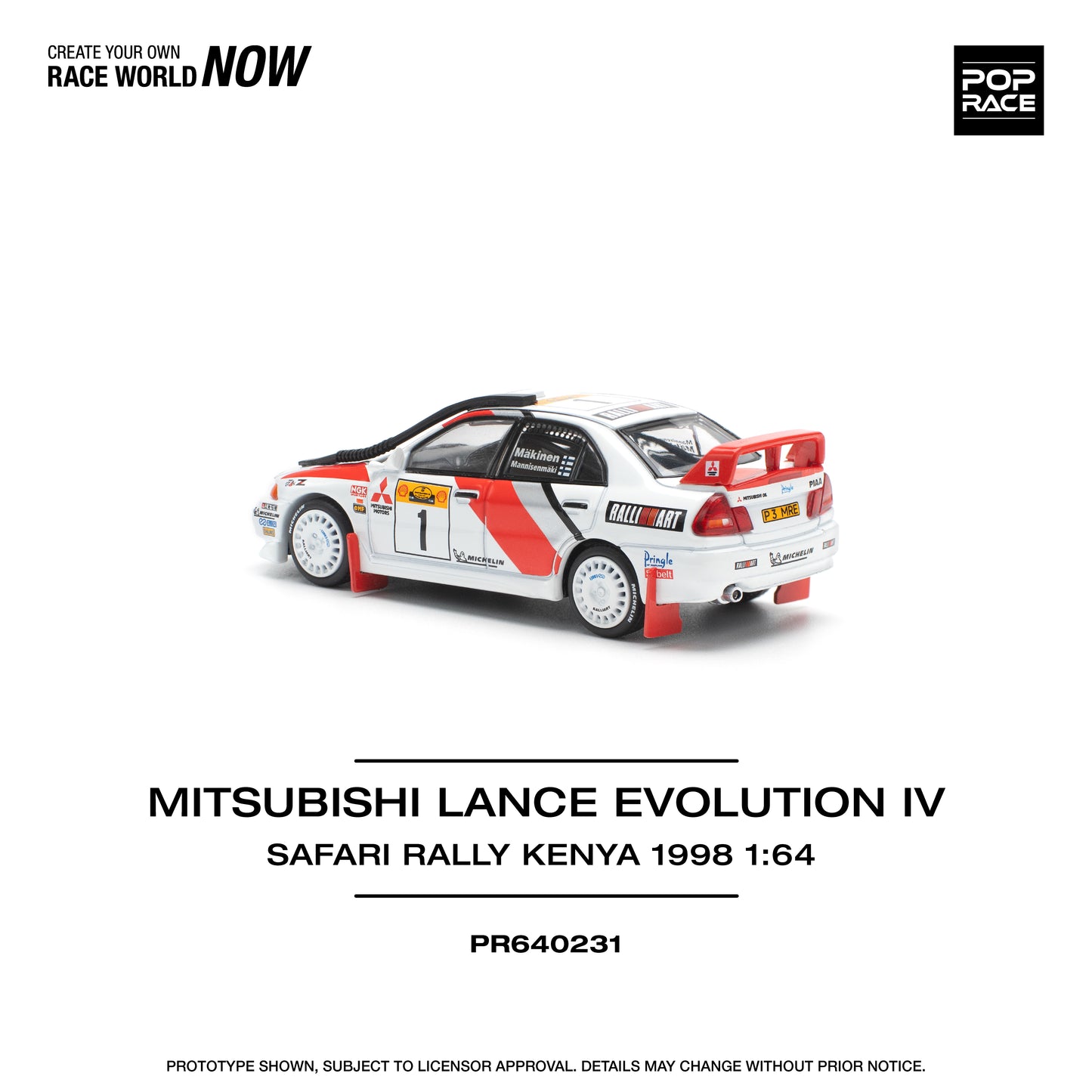 POP RACE Mitsubishi Lancer Evolution IV Safari Rally Kenya 1998 1:64 - PR640231