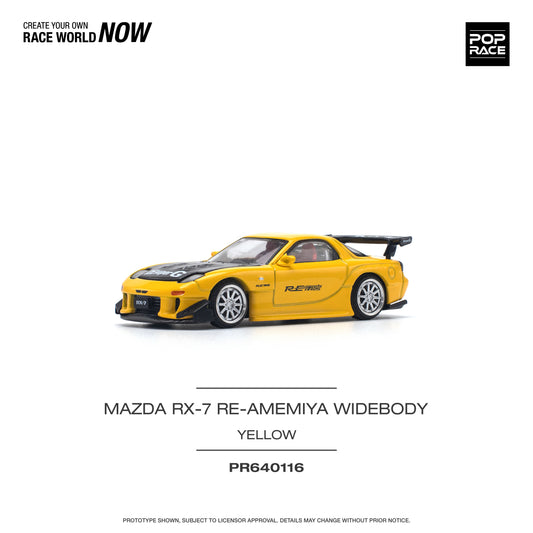 POP RACE Mazda RX-7 (FD3S) RE-AMEMIYA Widebody Yellow 1:64 - PR640116