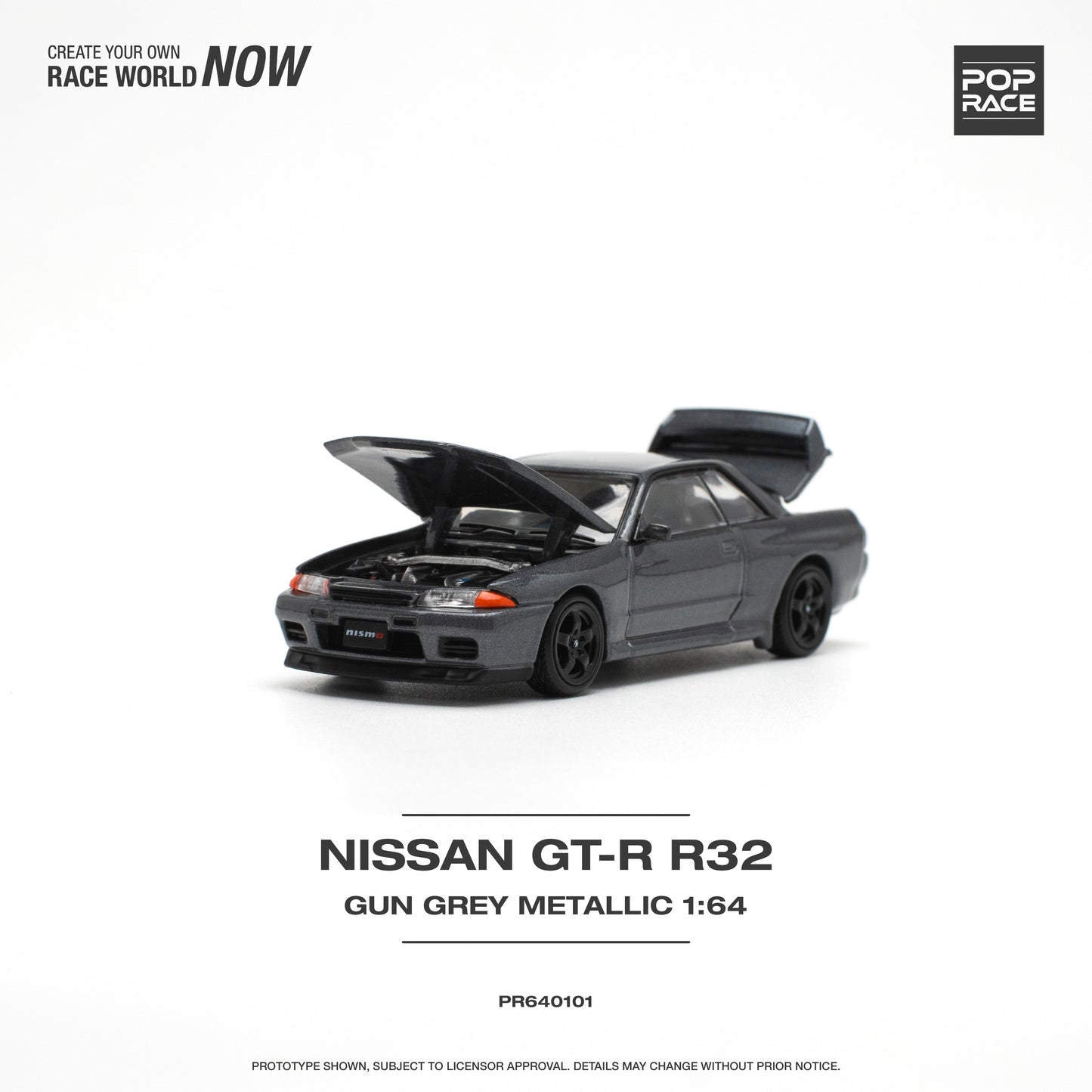 POP RACE Nissan Skyline GT-R R32 Gun Grey Metallic 1:64 - PR640101