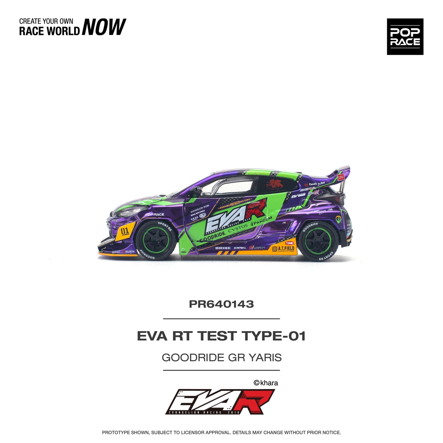 POP RACE PANDEM EVA Evangelion RT Test Type 01 Goodride Motorsport Toyota GR Yaris 1:64 - PR640143