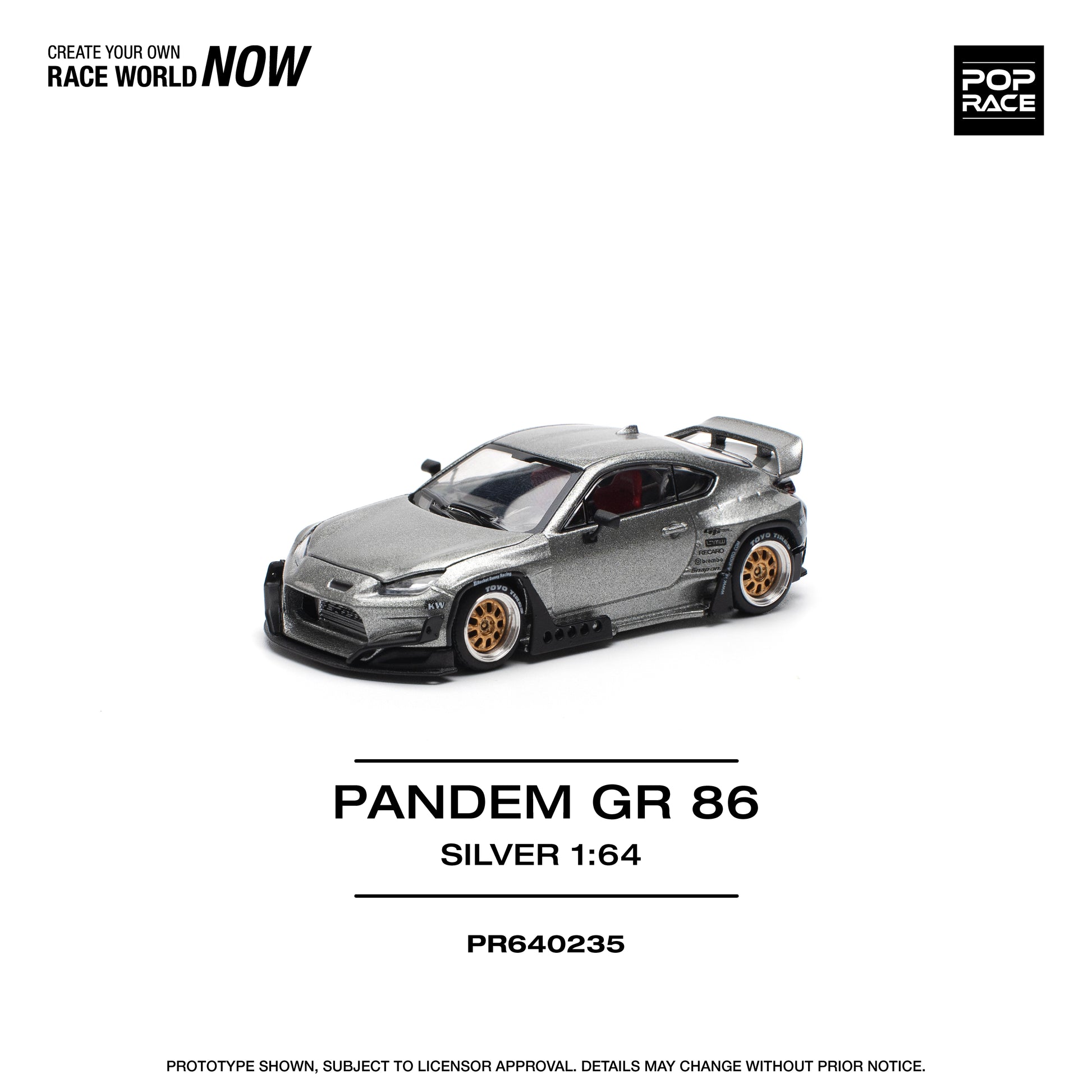 POP RACE Pandem Toyota GR86 - Silver 1:64 - PR640235