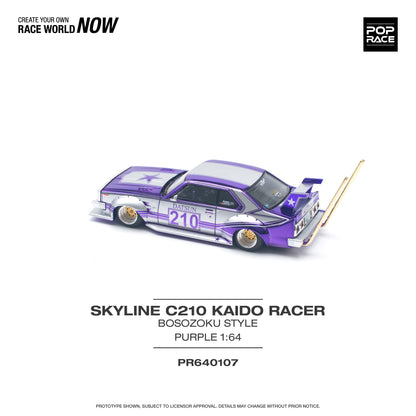 POP RACE Nissan Skyline C210 Kaido Racer (Bosozoku Style) Purple Chrome/Silver 1:64 - PR640107