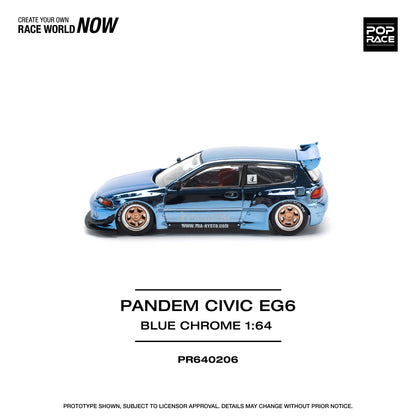 POP RACE PANDEM Honda Civic EG6 - Blue Chrome 1:64 - PR640206