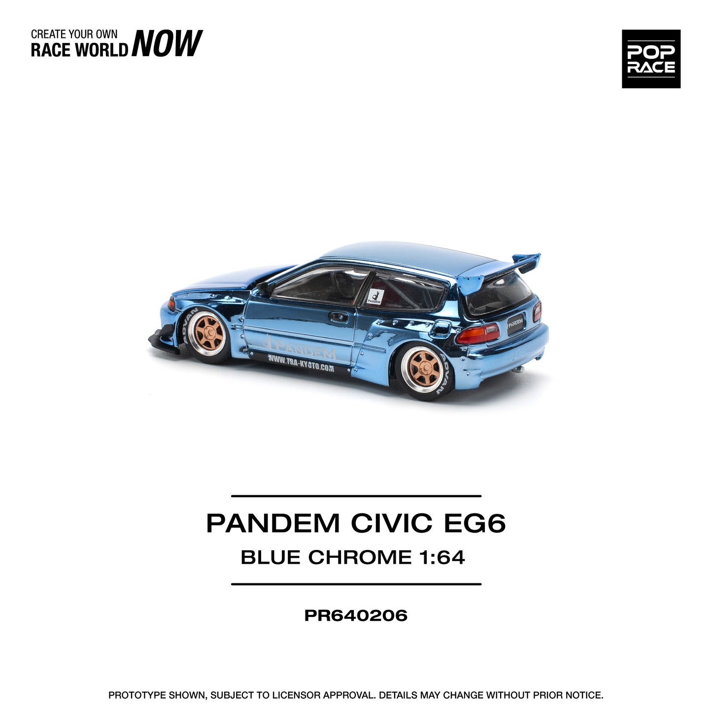 POP RACE PANDEM Honda Civic EG6 - Blue Chrome 1:64 - PR640206