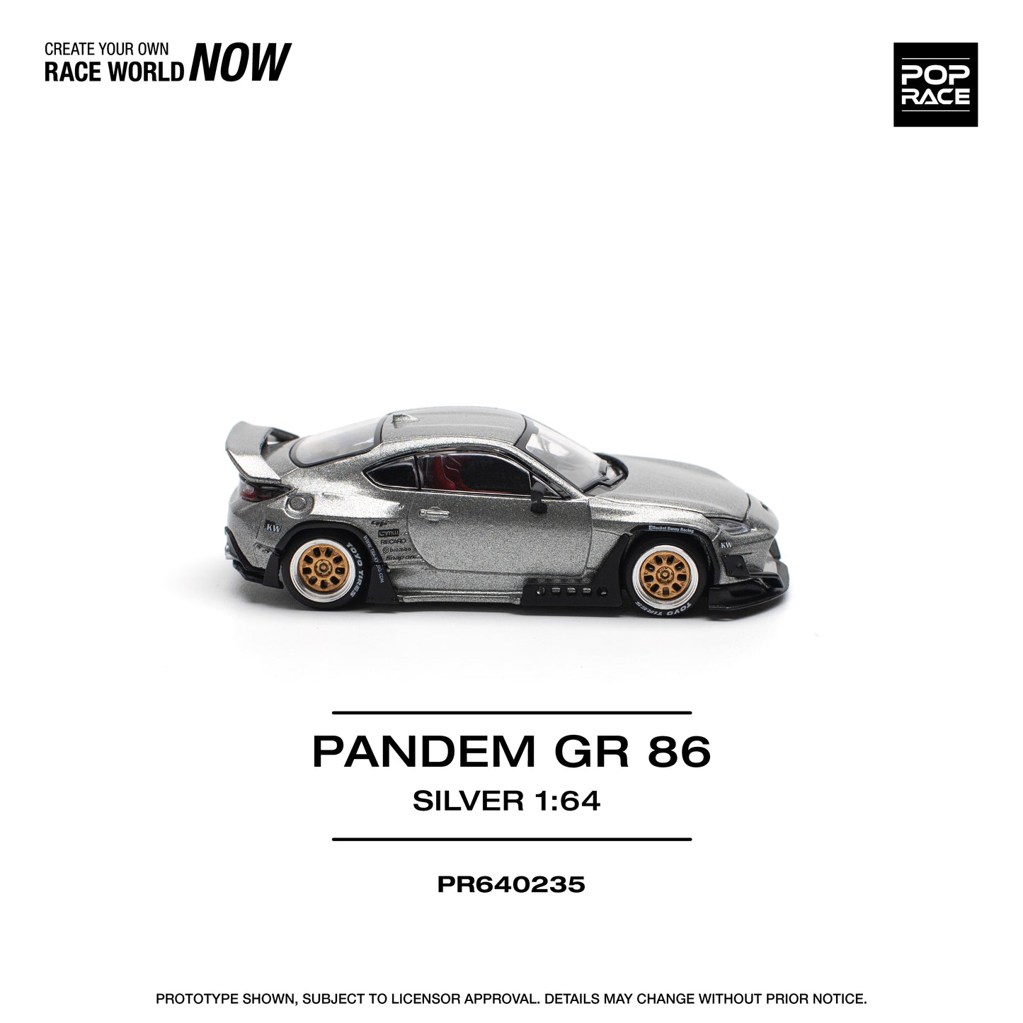 POP RACE Pandem Toyota GR86 - Silver 1:64 - PR640235