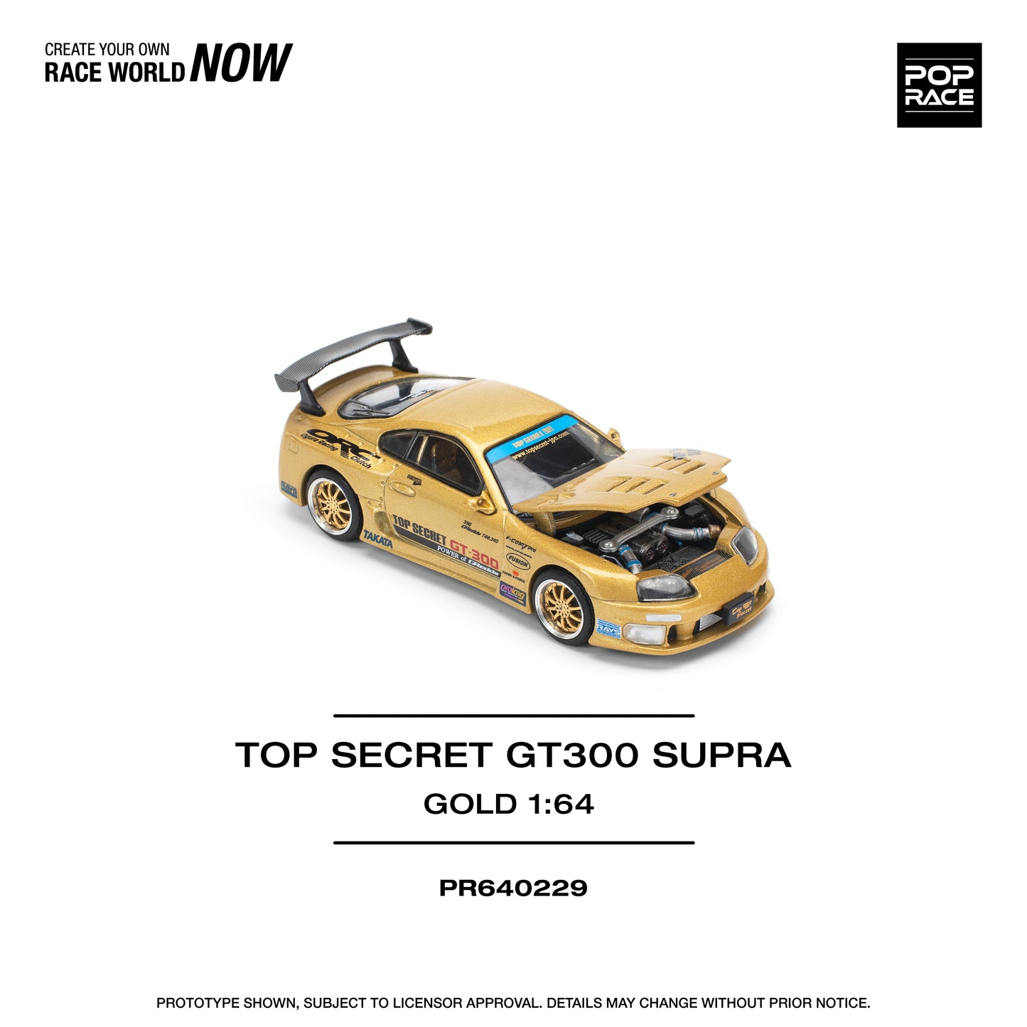 POP RACE Top Secret GT300 Toyota Supra - Gold 1:64 - PR640229