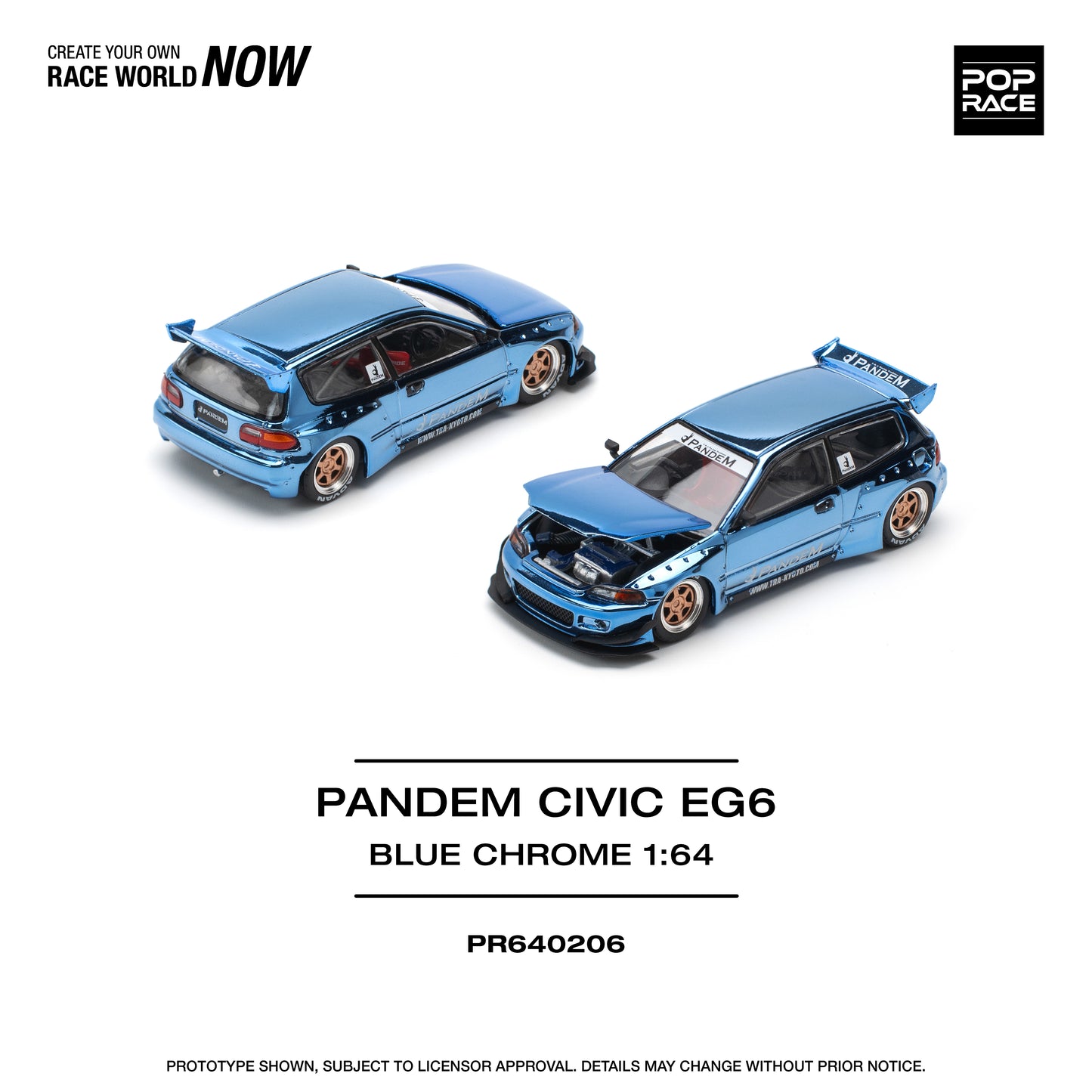 POP RACE PANDEM Honda Civic EG6 - Blue Chrome 1:64 - PR640206