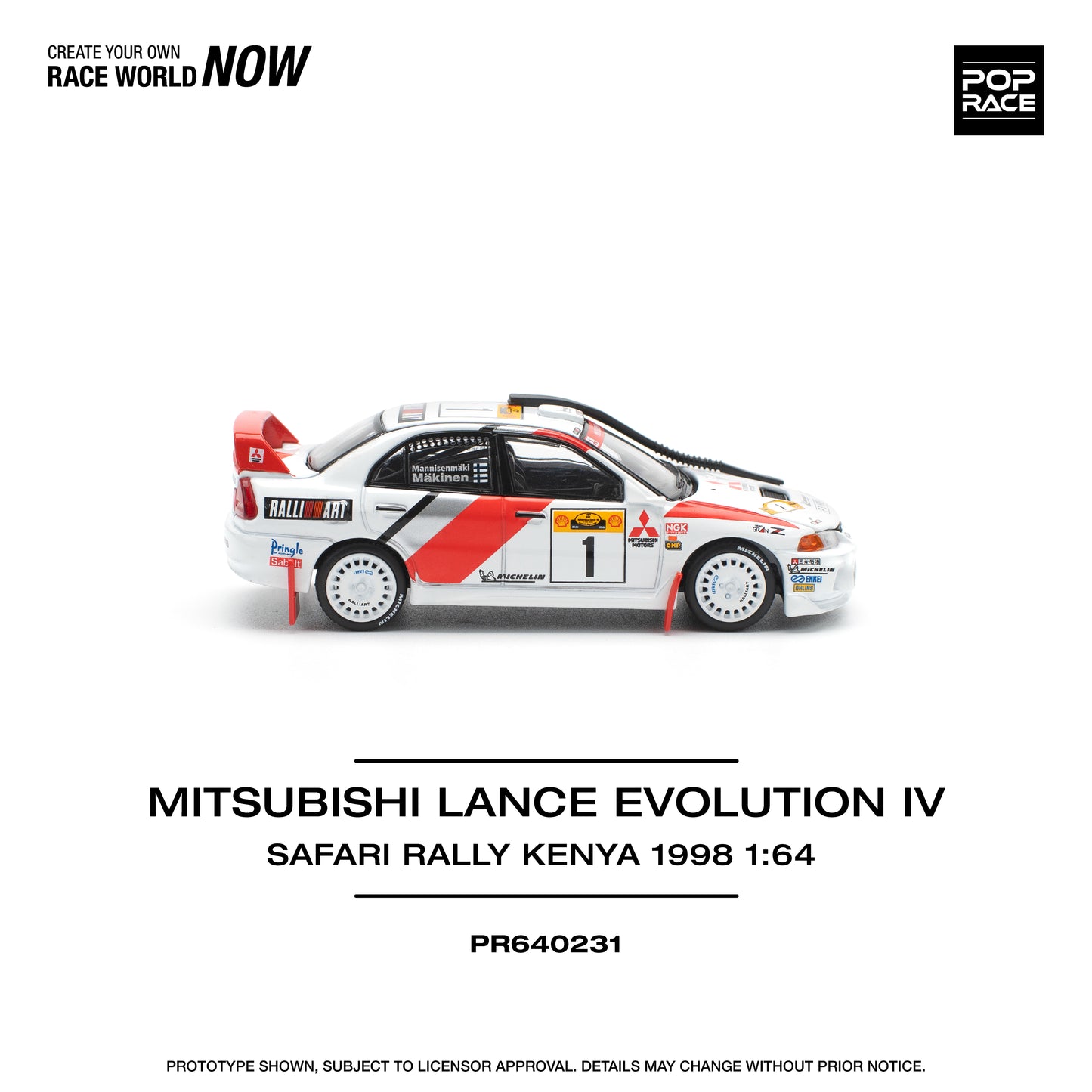 POP RACE Mitsubishi Lancer Evolution IV Safari Rally Kenya 1998 1:64 - PR640231