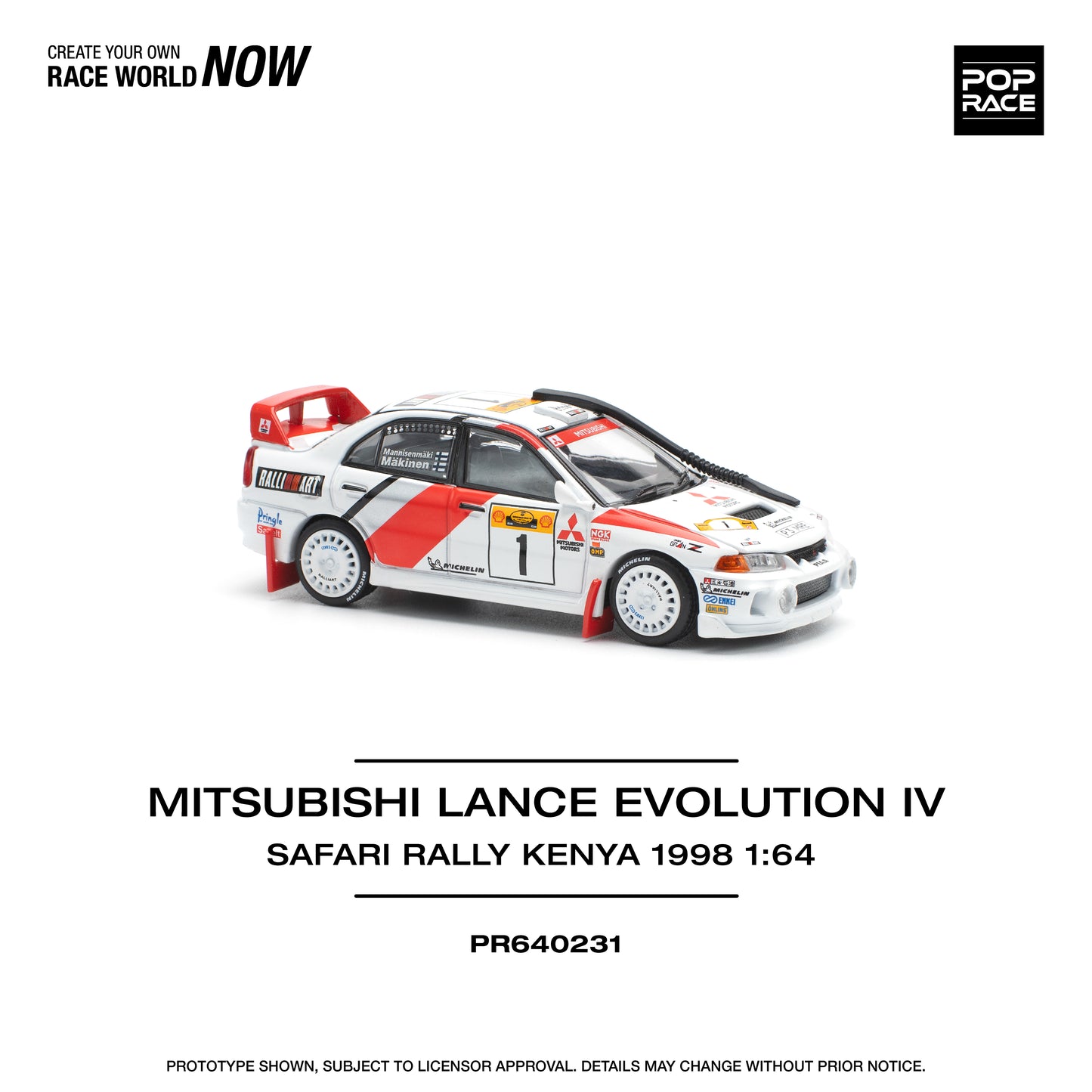 POP RACE Mitsubishi Lancer Evolution IV Safari Rally Kenya 1998 1:64 - PR640231