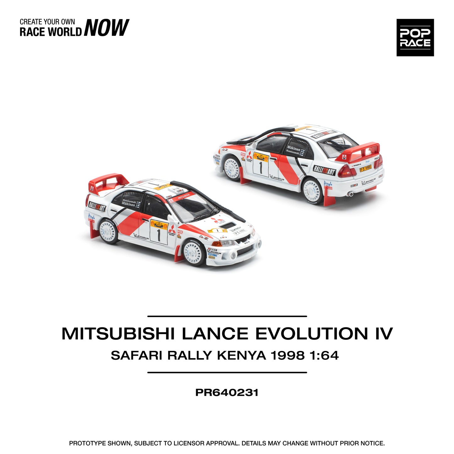 POP RACE Mitsubishi Lancer Evolution IV Safari Rally Kenya 1998 1:64 - PR640231