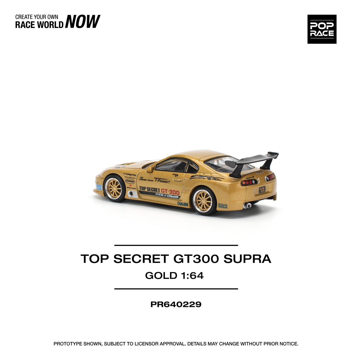 POP RACE Top Secret GT300 Toyota Supra - Gold 1:64 - PR640229