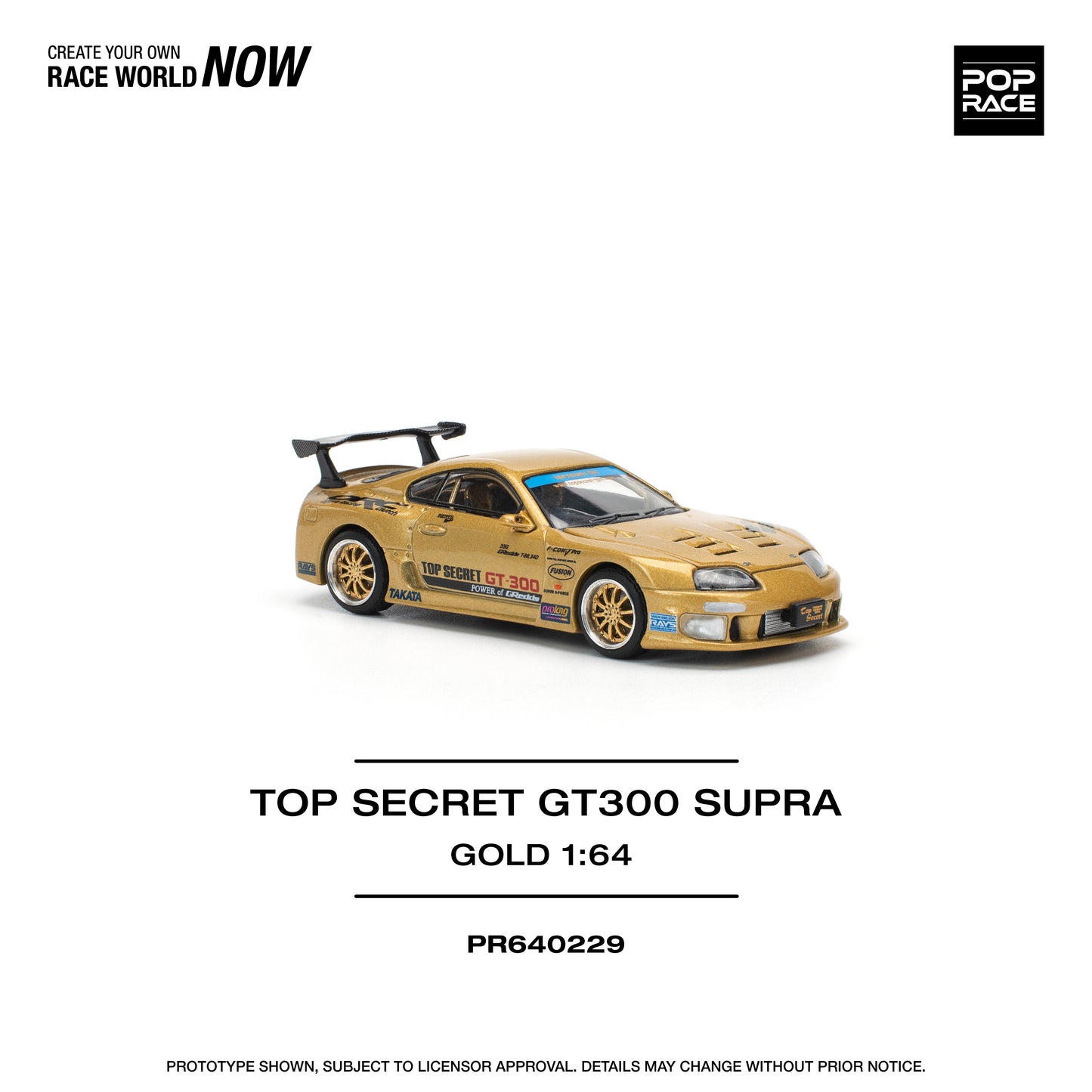 POP RACE Top Secret GT300 Toyota Supra - Gold 1:64 - PR640229