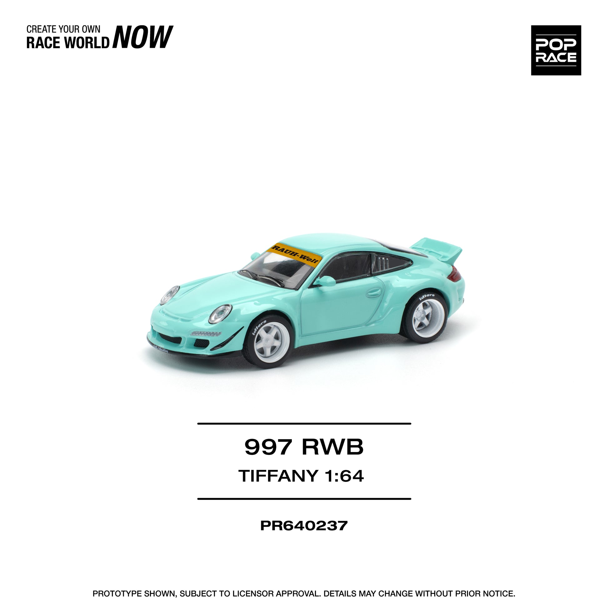 POP RACE RWB Porsche 997 Tiffany Blue 1:64 - PR640237