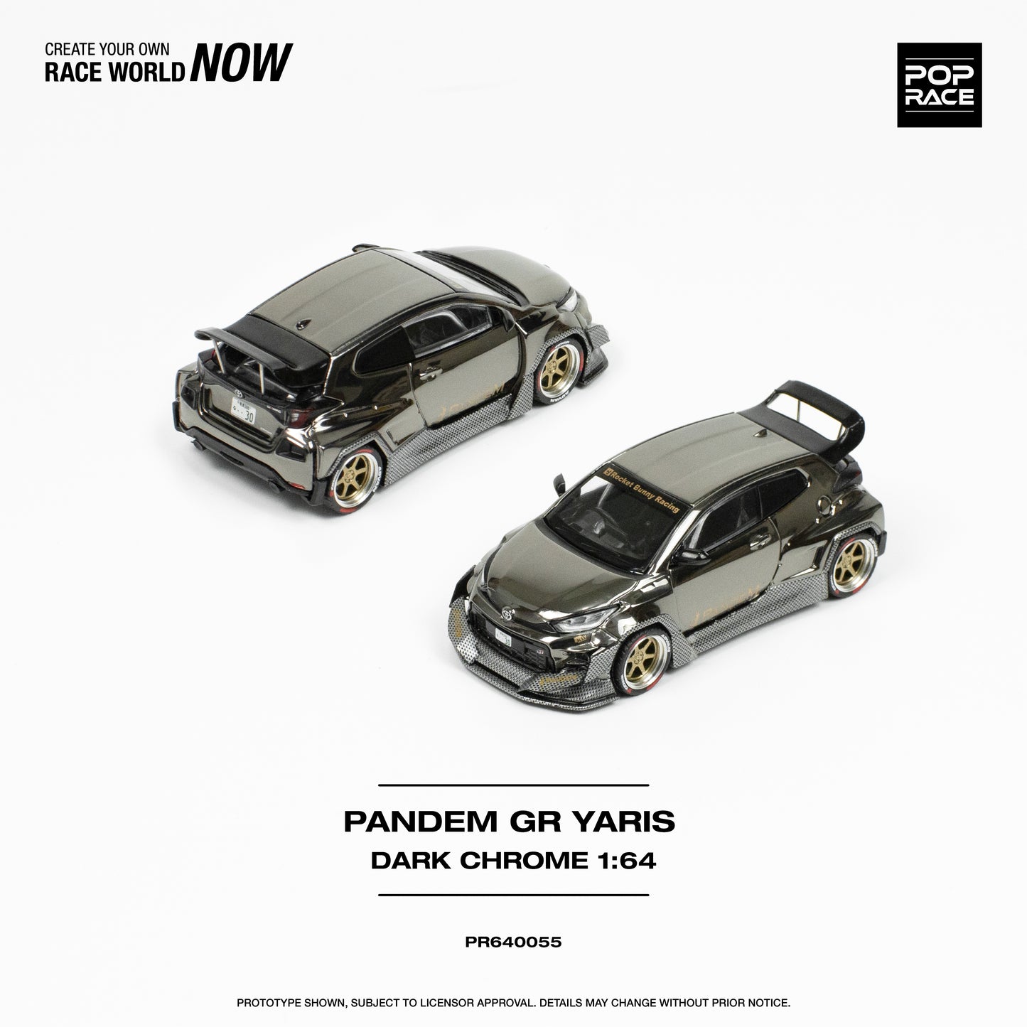 POP RACE Pandem Toyota GR Yaris Dark Chrome 1:64 - PR640055