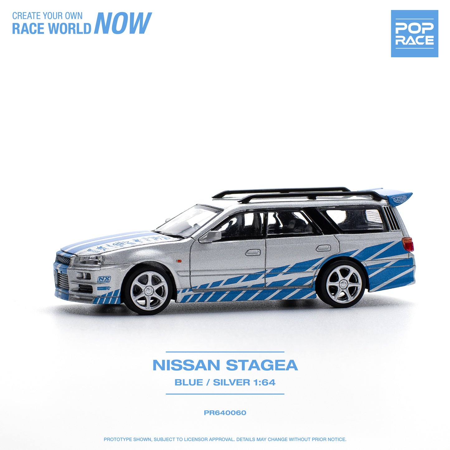 POP RACE Nissan Stagea Blue/Silver 1:64 - PR640060