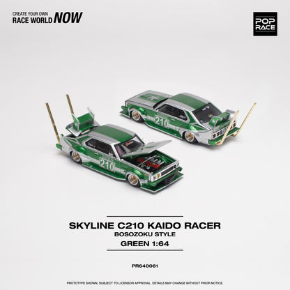 POP RACE Nissan Skyline C210 Kaido Racer (Bosozoku Style) Silver/Green 1:64 - PR640061