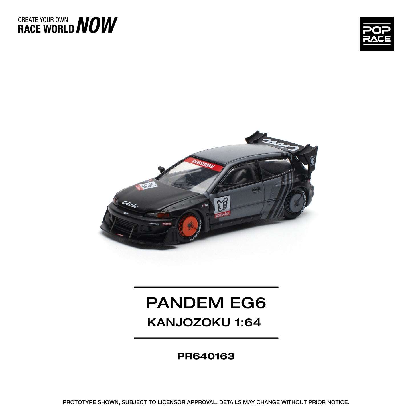 POP RACE Pandem Honda Civic EG6 "KANJOZOKU" 1:64 - PR640163