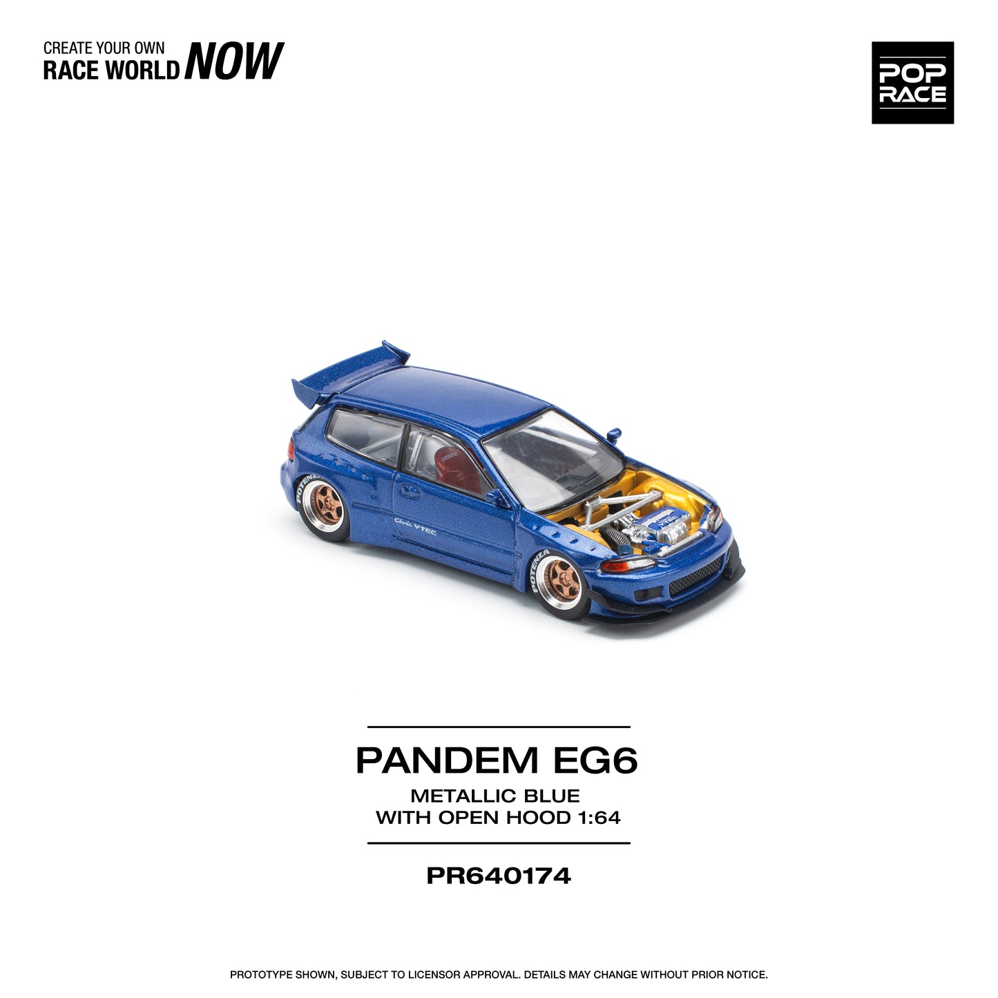 POP RACE Pandem Honda Civic EG6 Metallic Blue 1:64 - PR640174