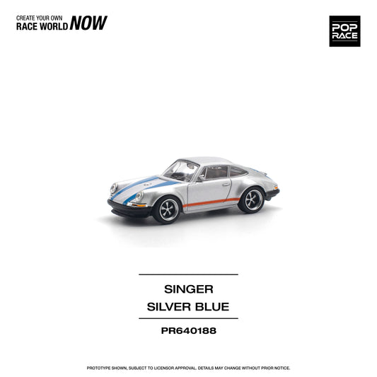 POP RACE Porsche Singer Silver/Blue 1:64 - PR640188