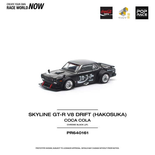 POP RACE Nissan Skyline GT-R Drift (Hakosuka) Coca Cola Zero JP Black Chrome 1:64 - PR640161