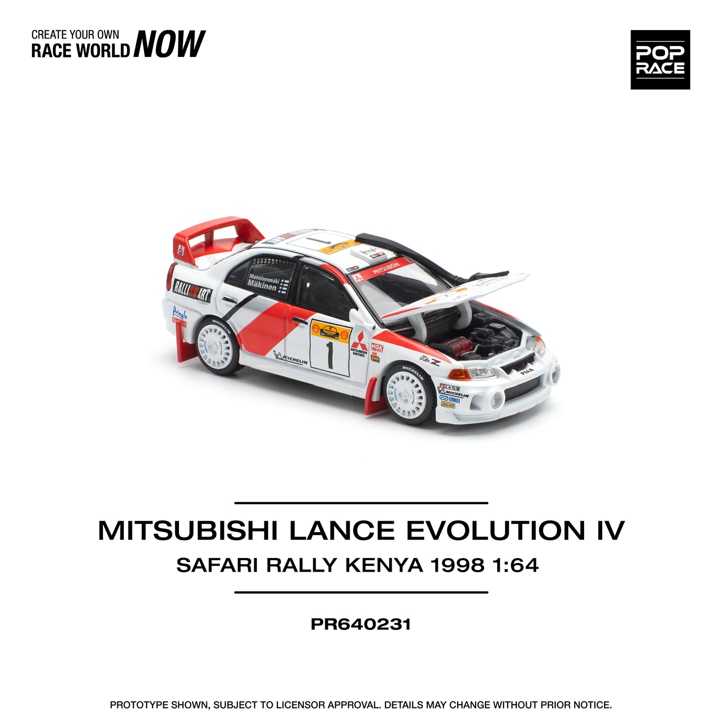 POP RACE Mitsubishi Lancer Evolution IV Safari Rally Kenya 1998 1:64 - PR640231