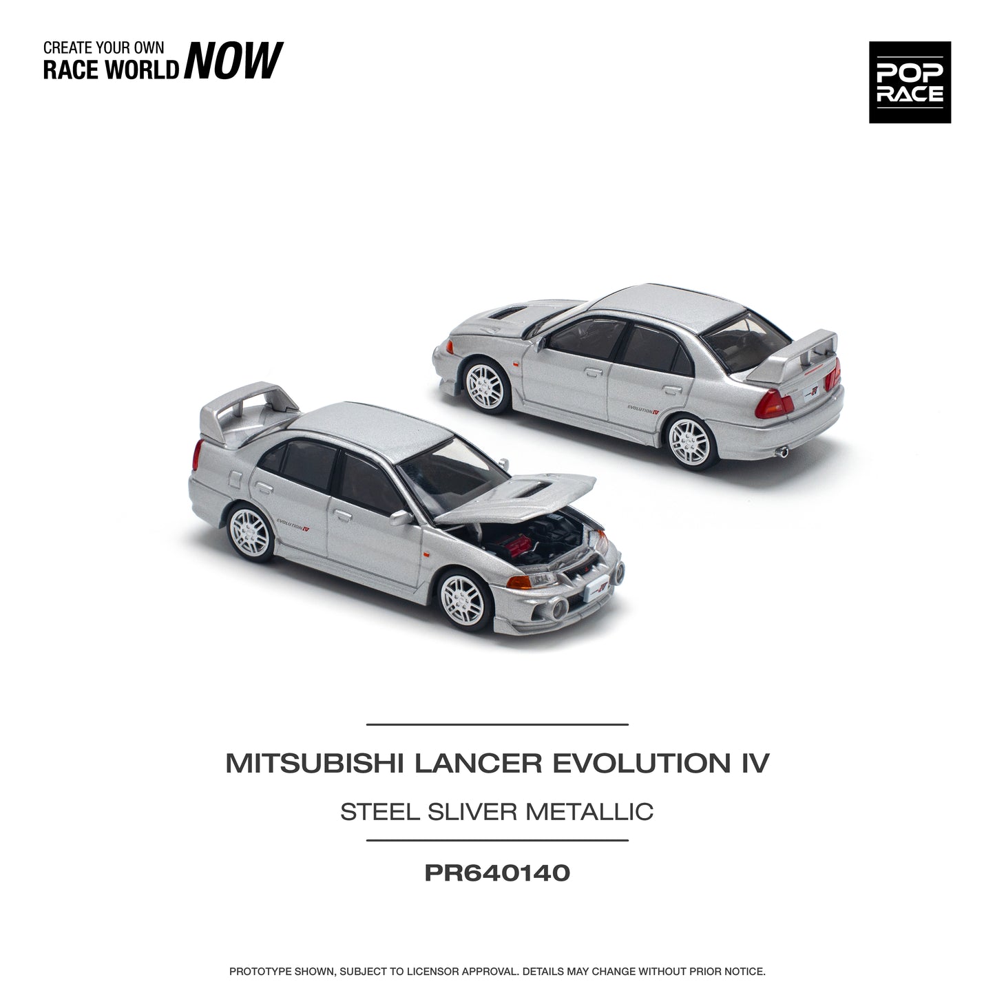 POP RACE Mitsubishi Lancer Evolution IV Steel Silver 1:64 - PR640140