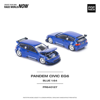 POP RACE Pandem Honda Civic EG6 v1.5 Metallic Blue 1:64 - PR640127