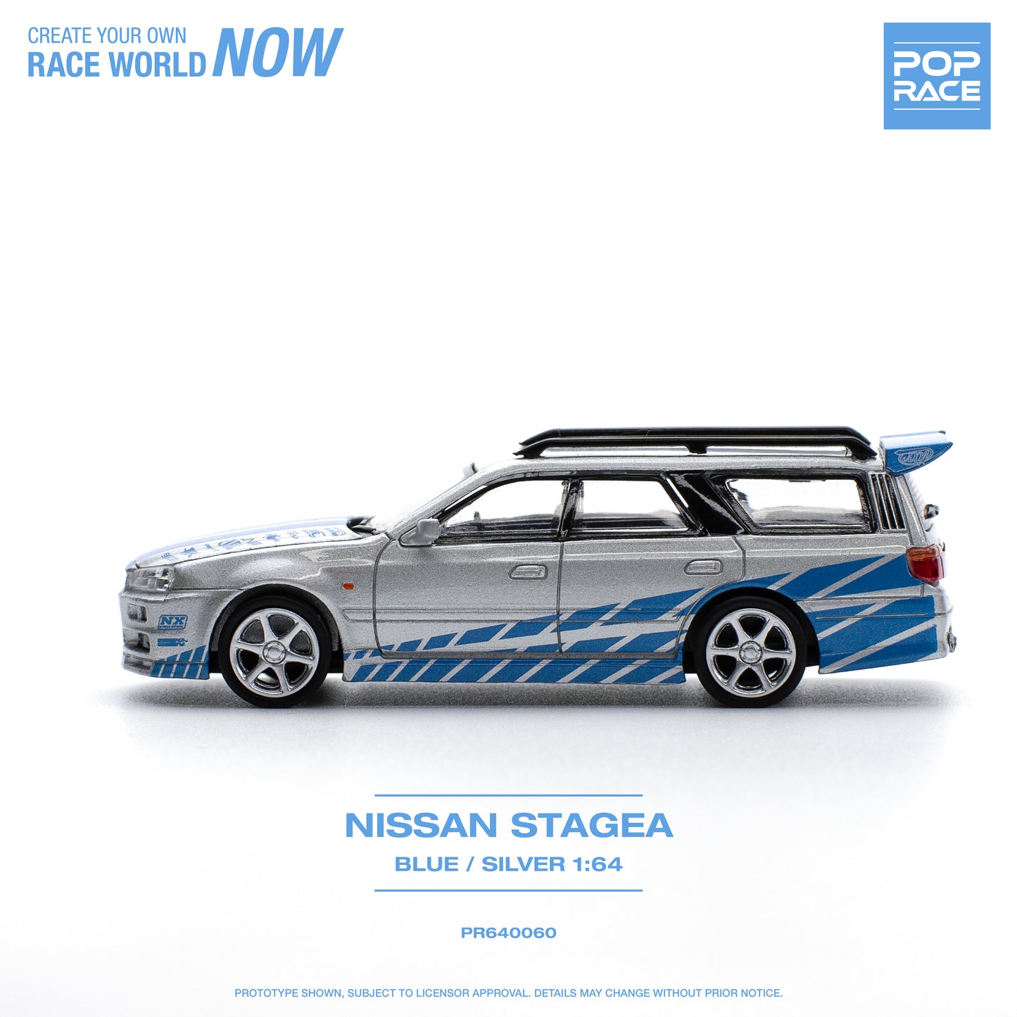 POP RACE Nissan Stagea Blue/Silver 1:64 - PR640060