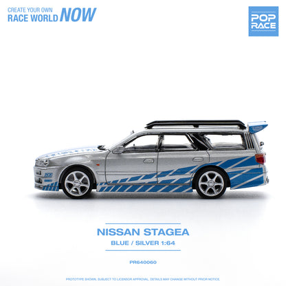 POP RACE Nissan Stagea Blue/Silver 1:64 - PR640060