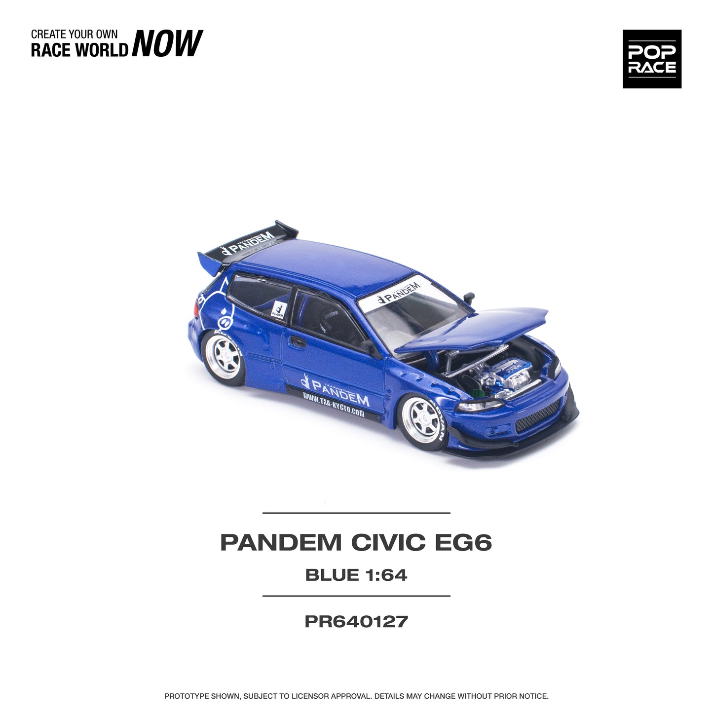 POP RACE Pandem Honda Civic EG6 v1.5 Metallic Blue 1:64 - PR640127