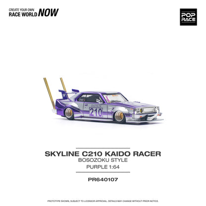 POP RACE Nissan Skyline C210 Kaido Racer (Bosozoku Style) Purple Chrome/Silver 1:64 - PR640107