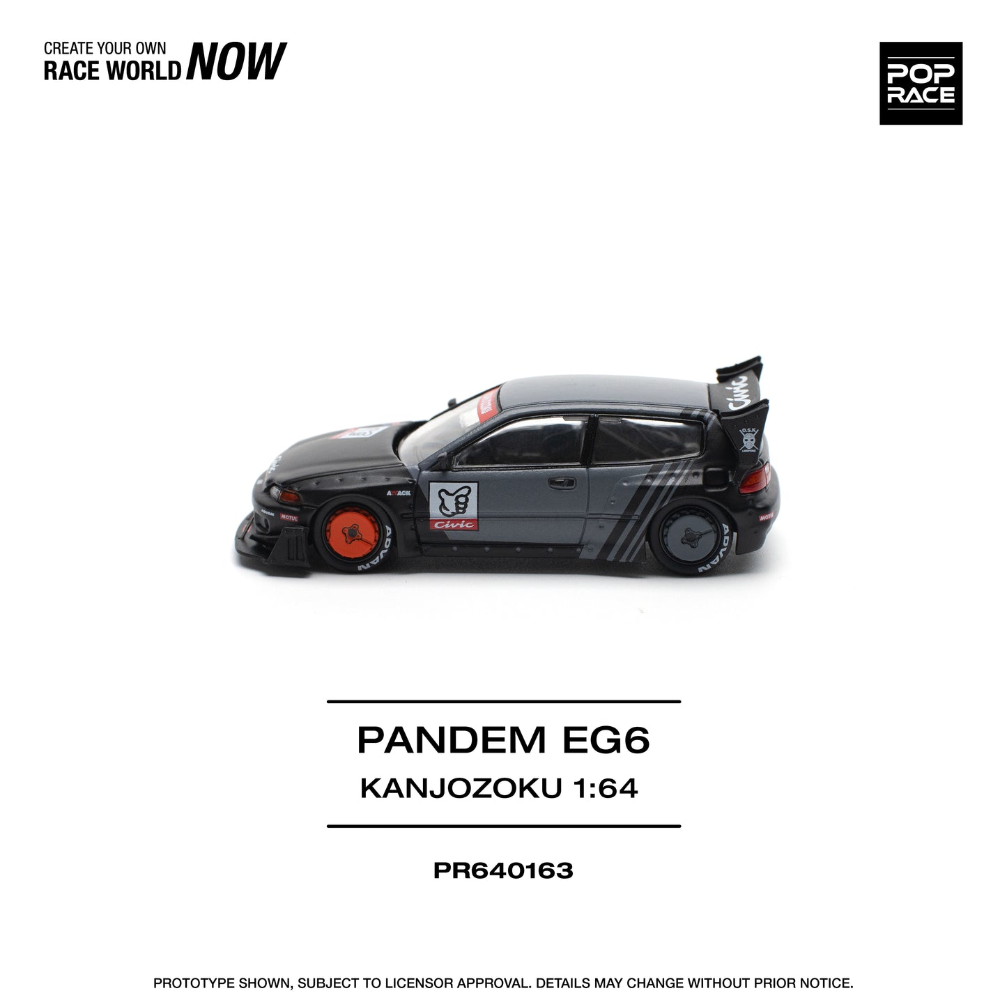 POP RACE Pandem Honda Civic EG6 "KANJOZOKU" 1:64 - PR640163