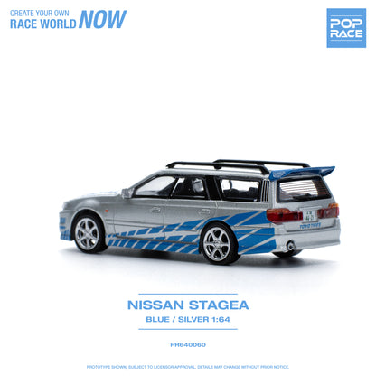 POP RACE Nissan Stagea Blue/Silver 1:64 - PR640060