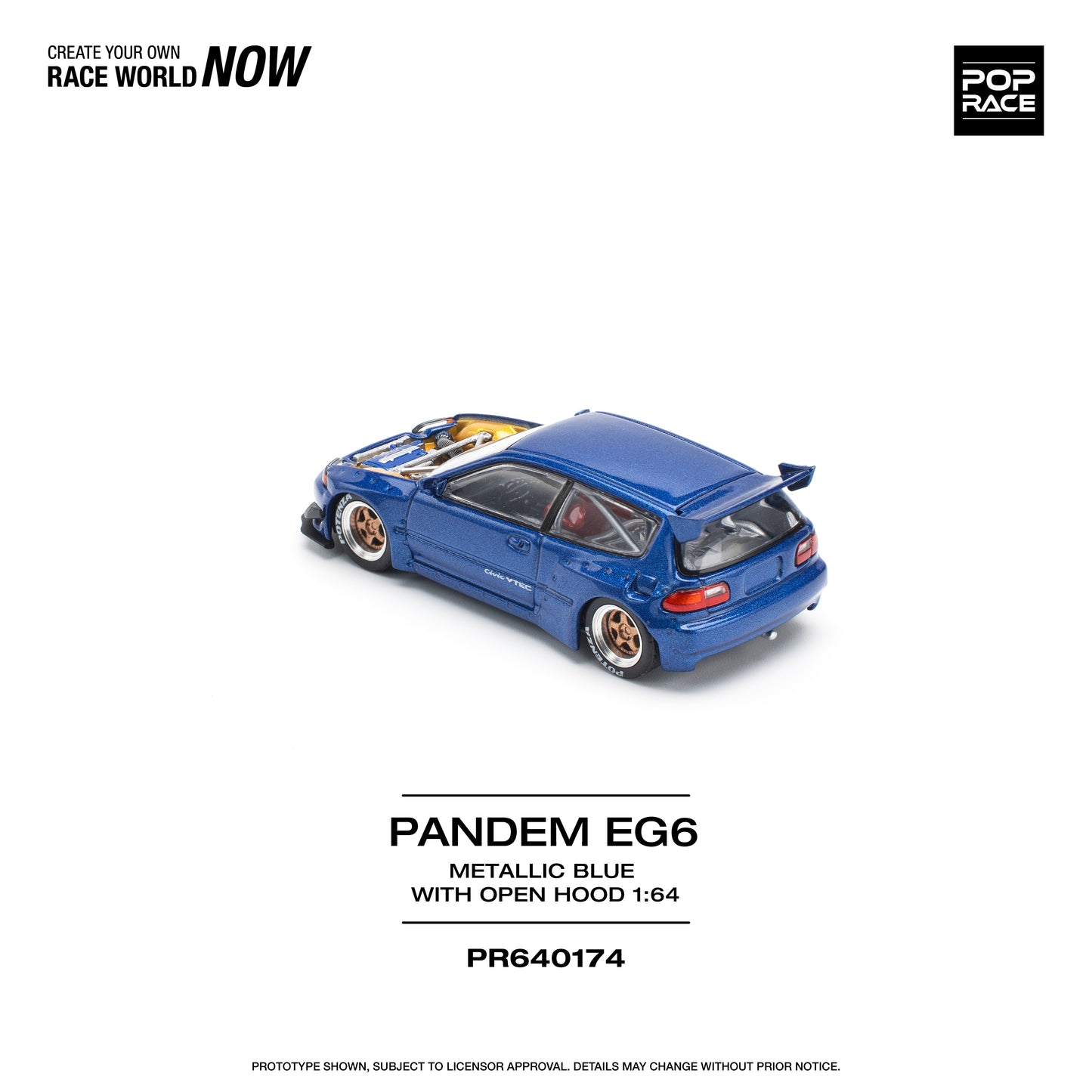 POP RACE Pandem Honda Civic EG6 Metallic Blue 1:64 - PR640174