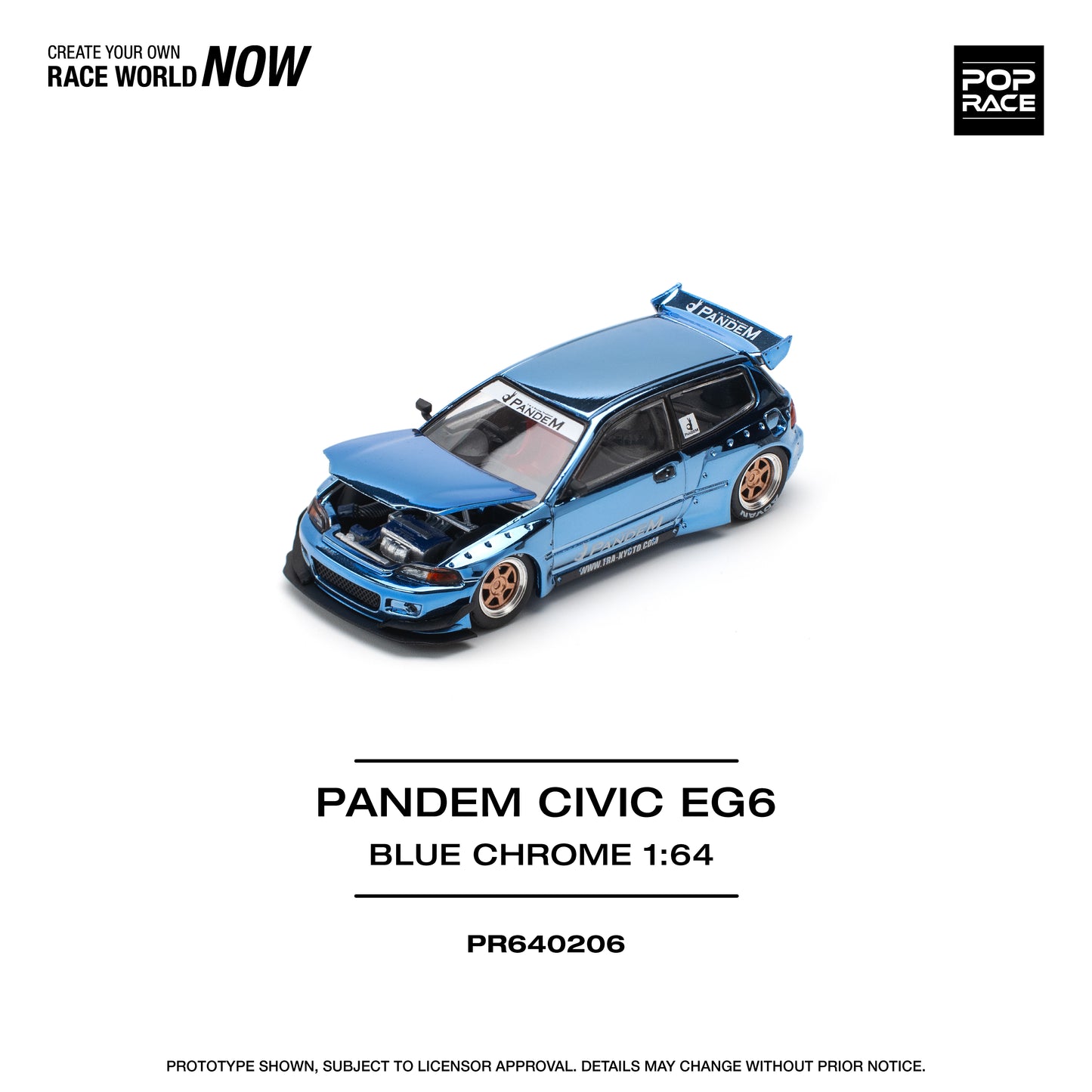 POP RACE PANDEM Honda Civic EG6 - Blue Chrome 1:64 - PR640206