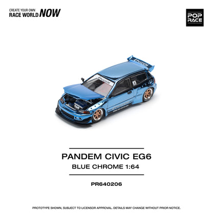 POP RACE PANDEM Honda Civic EG6 - Blue Chrome 1:64 - PR640206