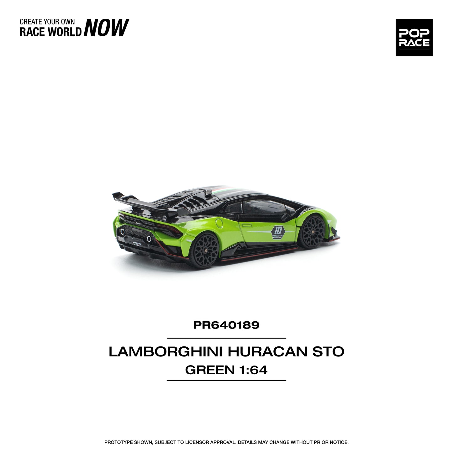 POP RACE Lamborghini Huracan STO (LP640-2) 10 Anniversario - Green/Black 1:64 - PR640189