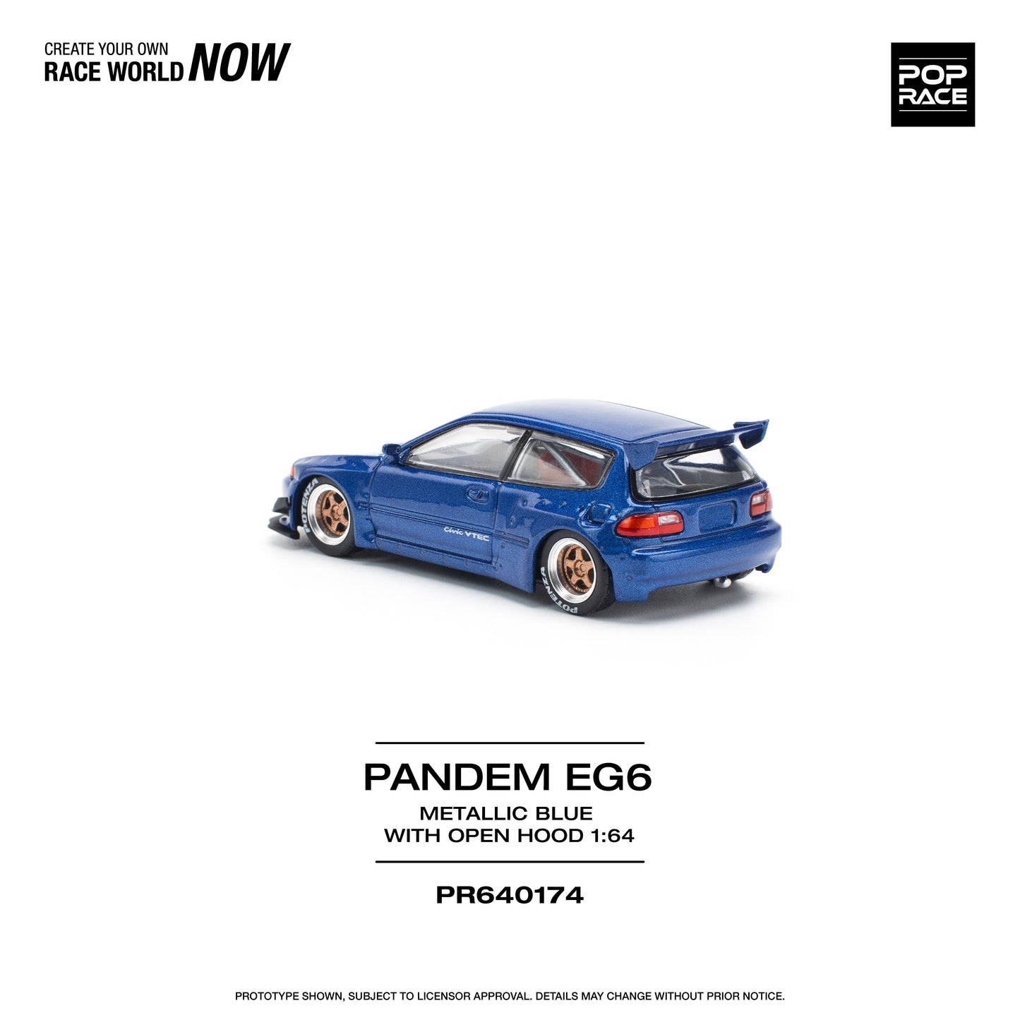 POP RACE Pandem Honda Civic EG6 Metallic Blue 1:64 - PR640174